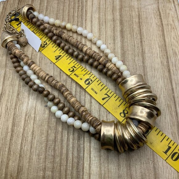 Chico's NWT Beaded Neutral Gold Tone Ring Bib Necklace - Picture 6 of 8